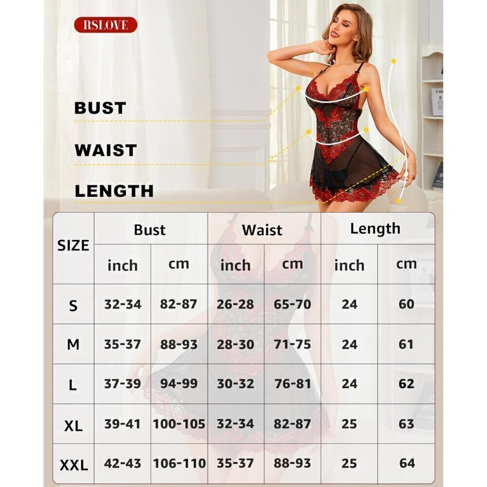 ❤️ Women Red  Babydoll Mesh Chemise Sleepwear Bridal Nightdress - Picture 5 of 5
